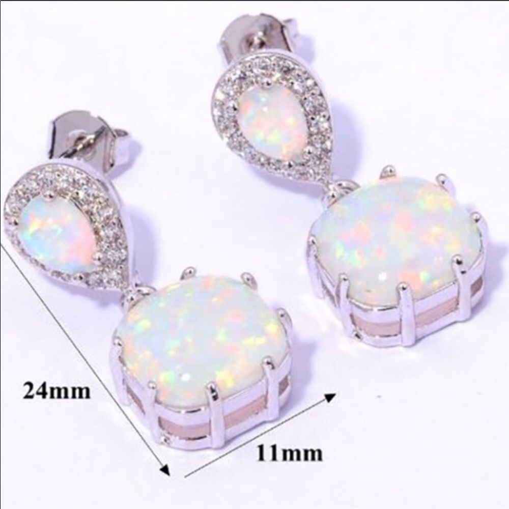 Fire Opal & CZ earrings - Picture 2 of 2